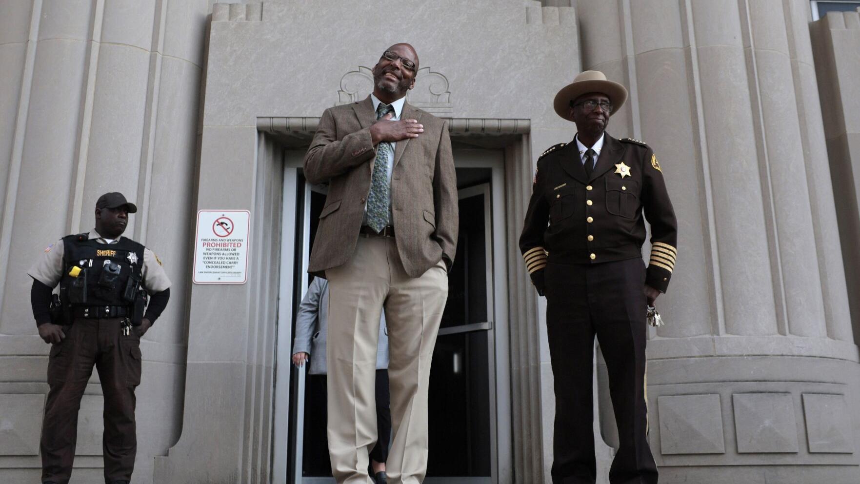 First steps of freedom: recently exonerated from prison, Christopher Dunn heads west